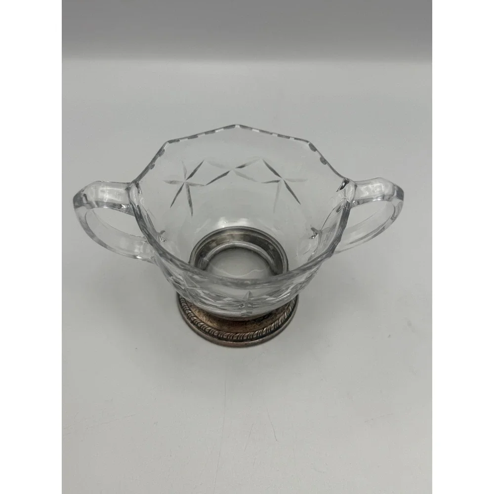 Duchin Creation Sterling Silver Weighted Base Cut Glass Creamer and Sugar Set